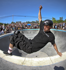 Tony Hawk, Andy Macdonald, and other professional skateboarders at the ann arbor skatepark grand opening in ann arbor, michigan