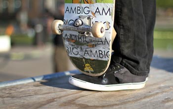 professional skateboarder matt bennett's shoes and skateboard